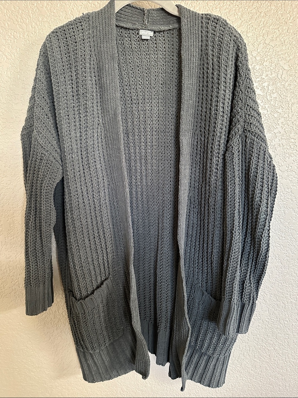 aerie Charcoal Gray Open-Front Ribbed Cardigan